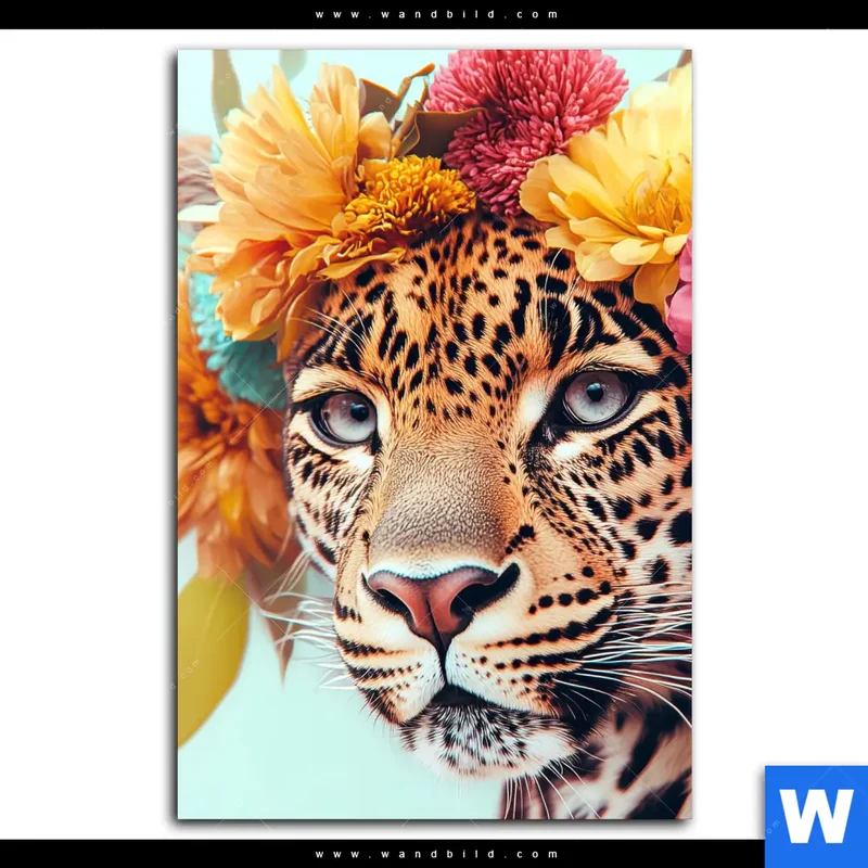 Spannbild | Leopard mit Blütenkranz | Hochformat