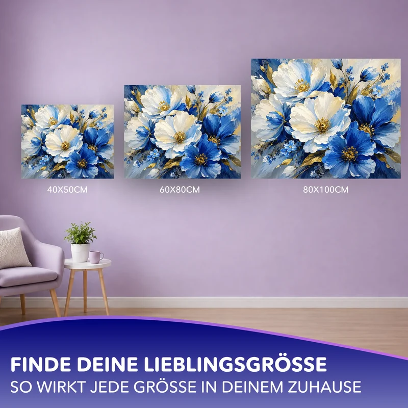 Malen nach Zahlen - Blüten aus Saphir