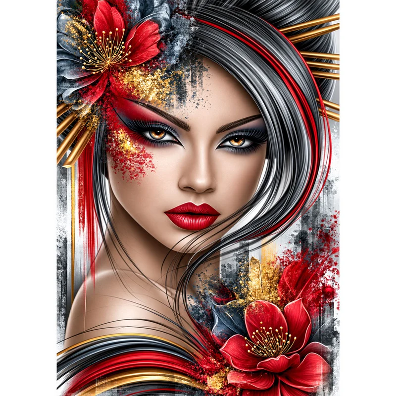 5D Diamond Painting – Feuerblick in Rot & Gold