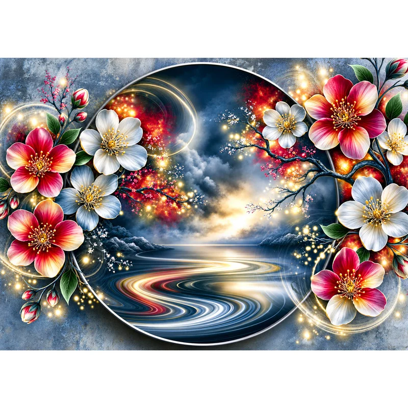 5D Diamond Painting – Blütenportal ins Goldene Licht