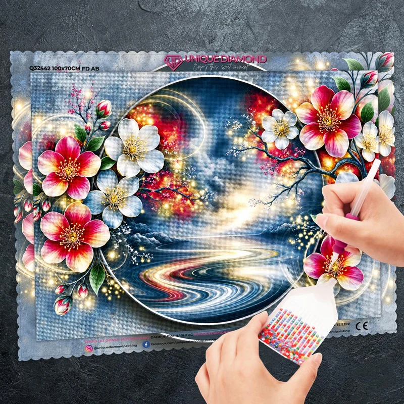 5D Diamond Painting – Blütenportal ins Goldene Licht