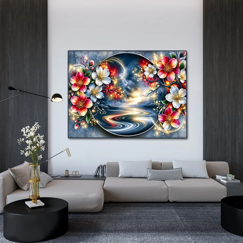 5D Diamond Painting – Blütenportal ins Goldene Licht