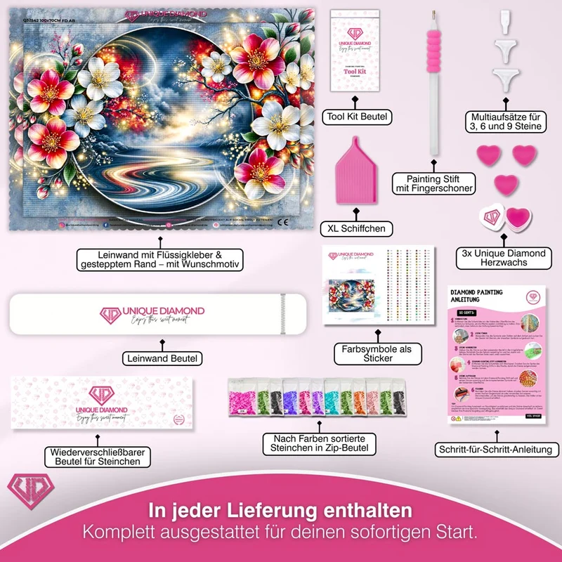 5D Diamond Painting – Blütenportal ins Goldene Licht