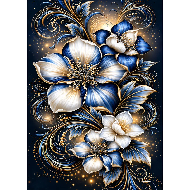5D Diamond Painting – Saphirblüten im Goldenen Licht