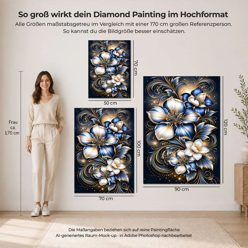5D Diamond Painting – Saphirblüten im Goldenen Licht