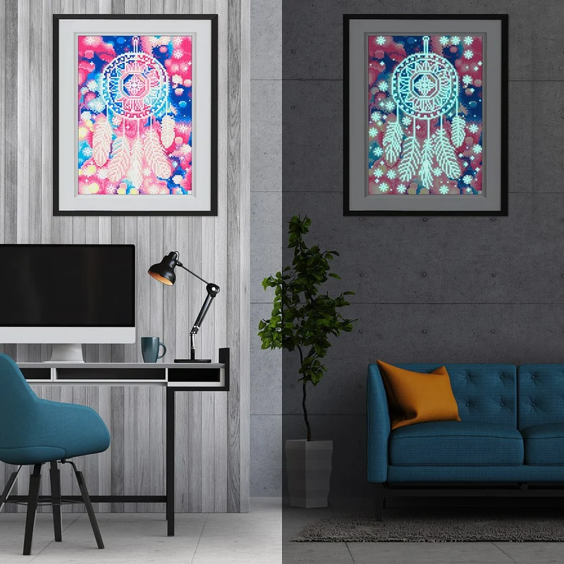 Traumfänger mit Federn - Glow in the Dark Diamond Painting