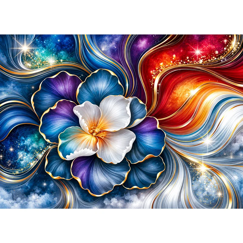 5D Diamond Painting – Kosmische Blüte im Farbenstrom