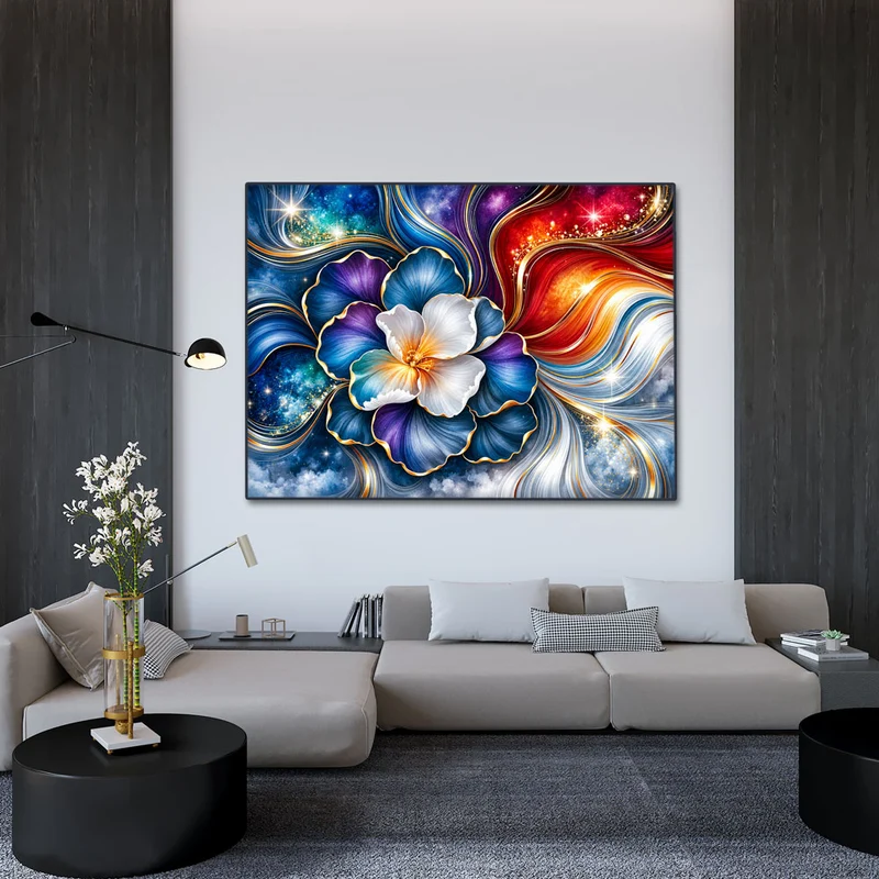 5D Diamond Painting – Kosmische Blüte im Farbenstrom