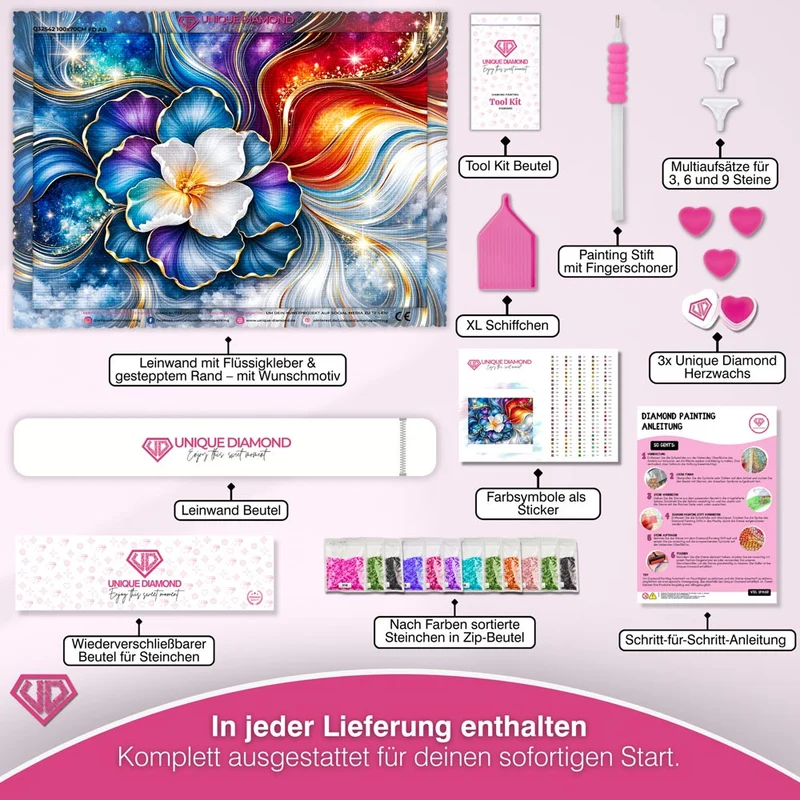 5D Diamond Painting – Kosmische Blüte im Farbenstrom