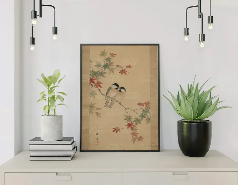 Malen nach Zahlen Zwei Vögel zwischen Ahornblättern (Herbst) Japan