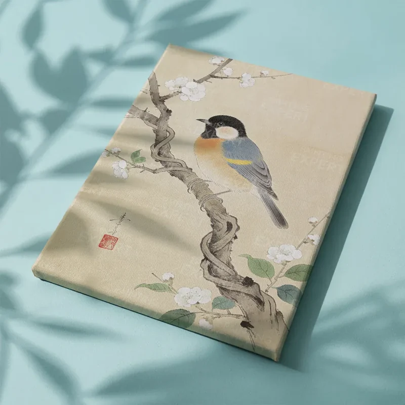 Malen nach Zahlen Kohlmeisen auf einem blühenden Zweig von Ohara Koson Japan