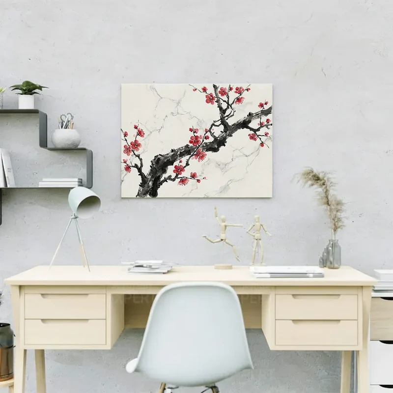 Malen nach Zahlen Tintenzweig mit roter Blüte Japan
