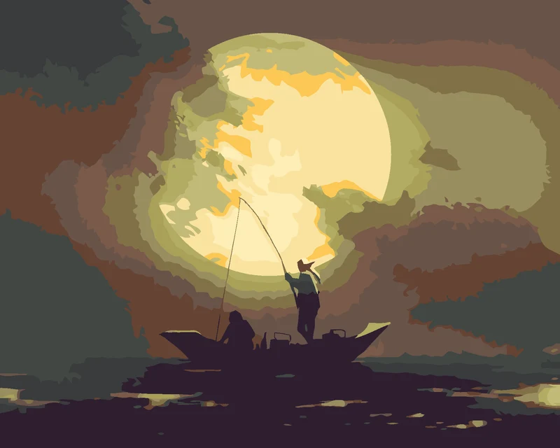 Diamond painting - FISCHER, DIE BEI MONDSCHEIN FISCHEN