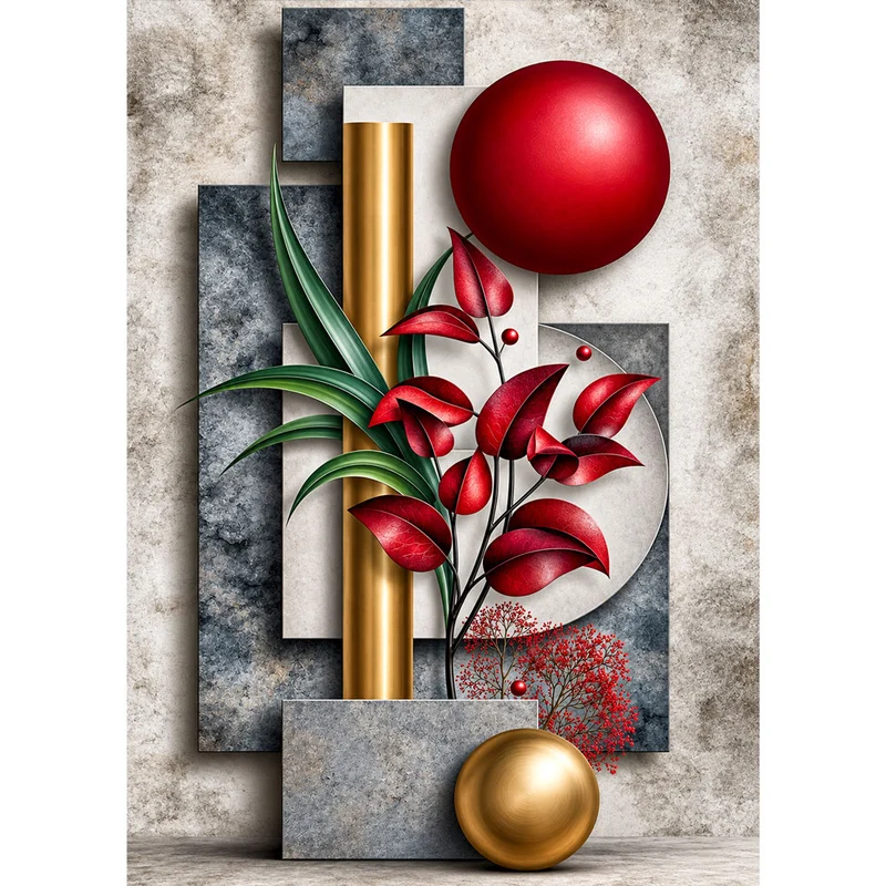 5D Diamond Painting – Rubinblätter der Harmonie