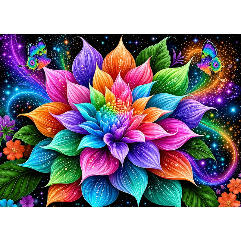 5D Diamond Painting – Blüte im kosmischen Farbenlicht