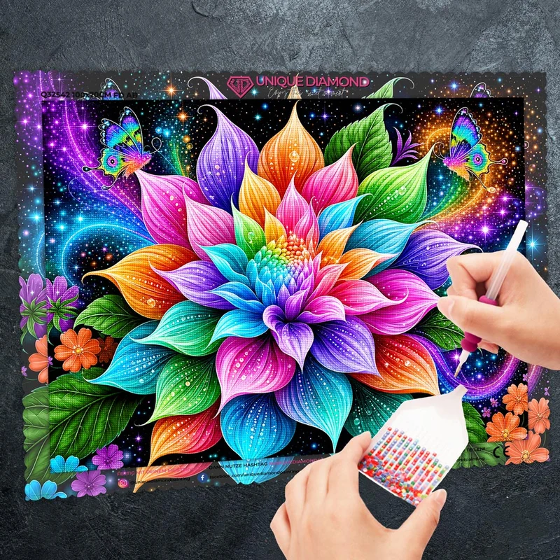 5D Diamond Painting – Blüte im kosmischen Farbenlicht
