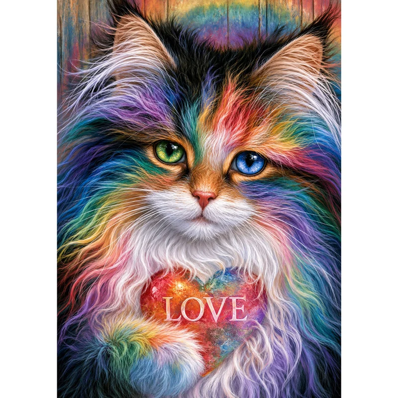 5D Diamond Painting – Katze im Farbenrausch der Liebe