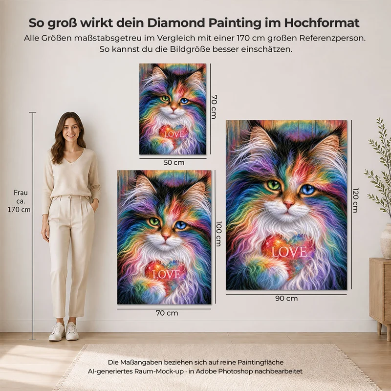 5D Diamond Painting – Katze im Farbenrausch der Liebe
