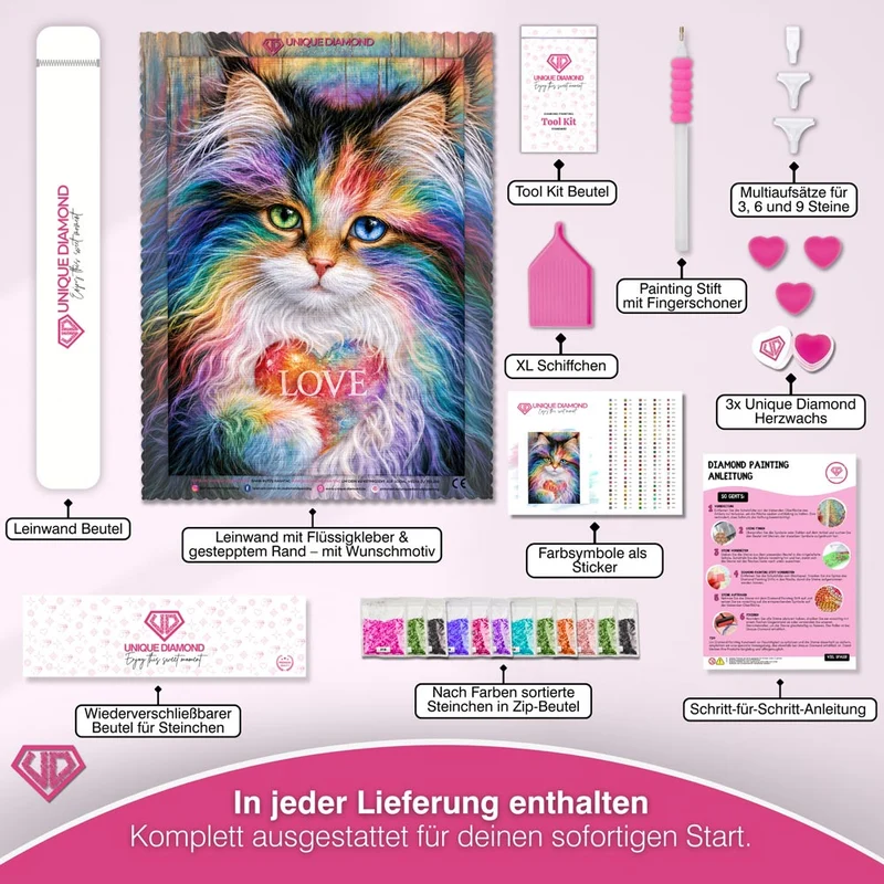 5D Diamond Painting – Katze im Farbenrausch der Liebe