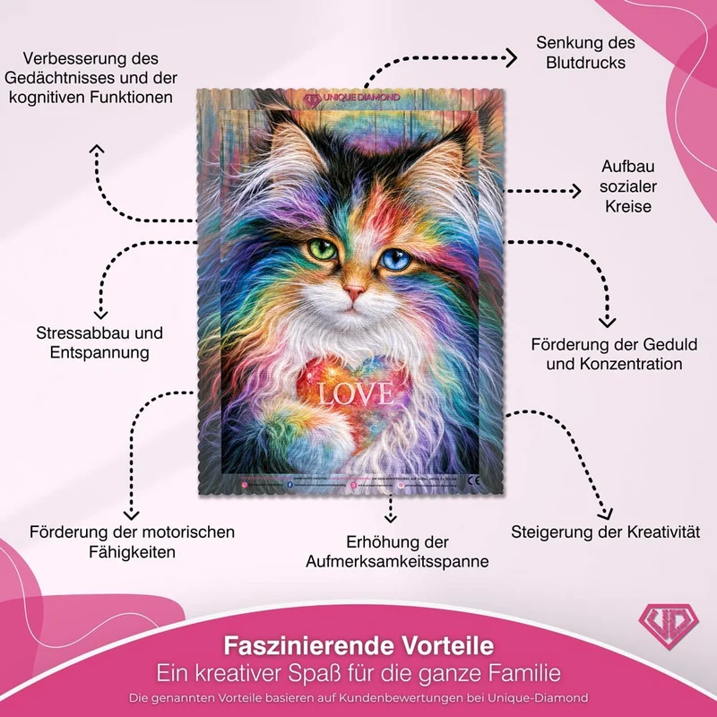 5D Diamond Painting – Katze im Farbenrausch der Liebe