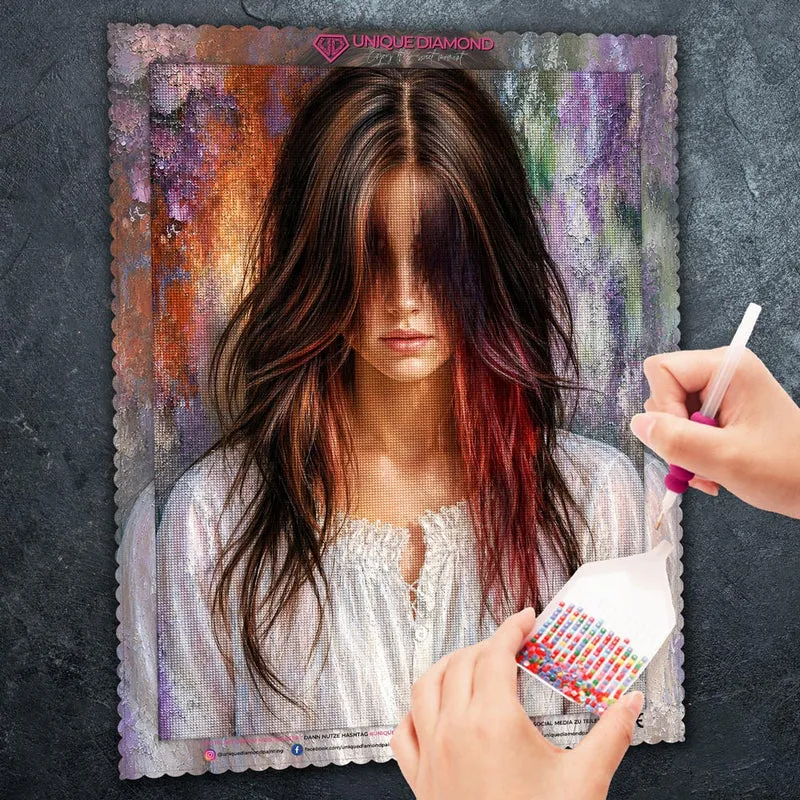 5D Diamond Painting – Valeria mit verborgenem Blick