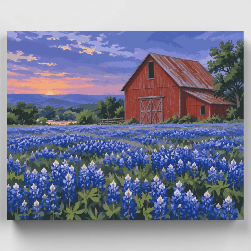 Red Barn Bluebonnets - Paint by Numbers Kit