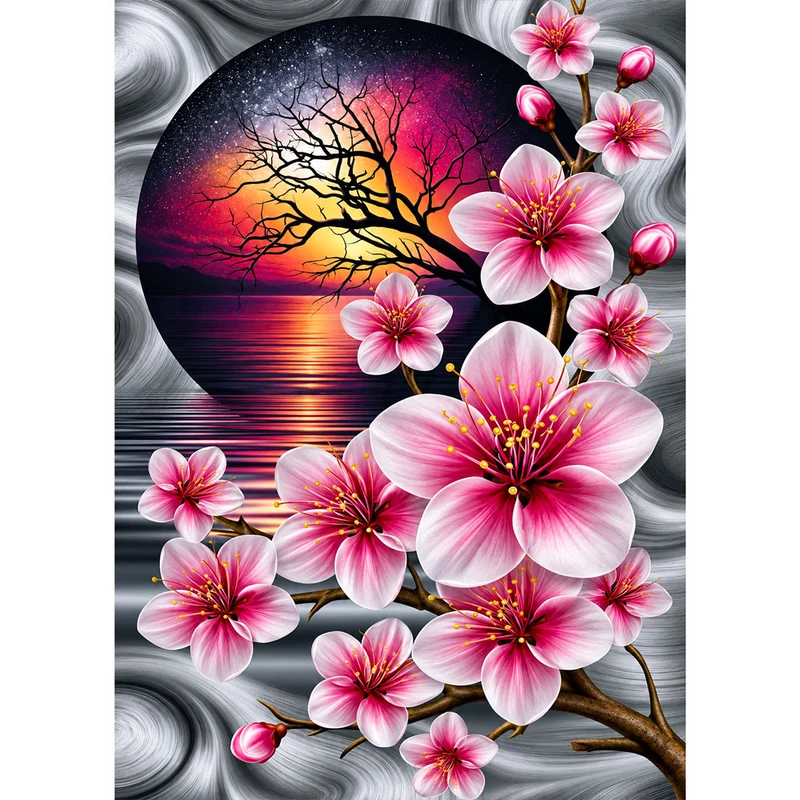 5D Diamond Painting – Sakura im Licht der Abendsonne
