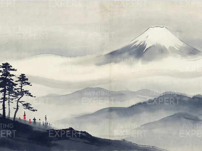 Malen nach Zahlen Fuji über dem Nebel Japan