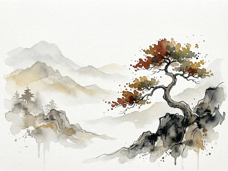 Malen nach Zahlen Einsamer Baum in einer Berglandschaft Japan