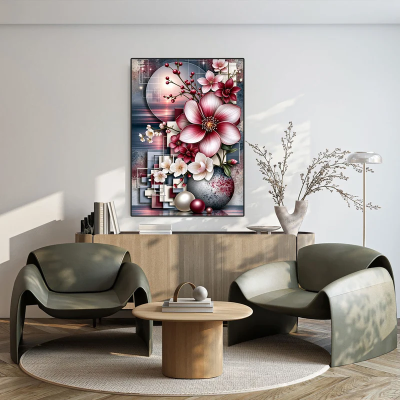 5D Diamond Painting – Blütenpoesie in Rubin & Perlmutt