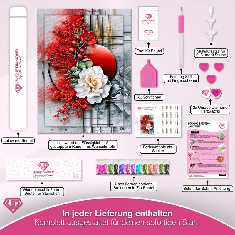 5D Diamond Painting – Rubinblüte der Eleganz