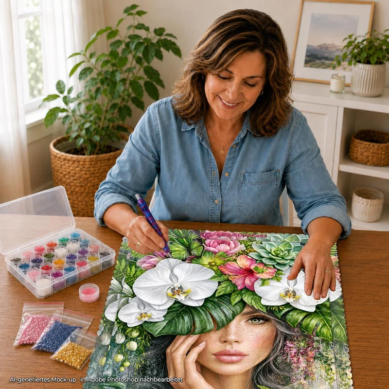 5D Diamond Painting – Elara im Garten der Orchideen