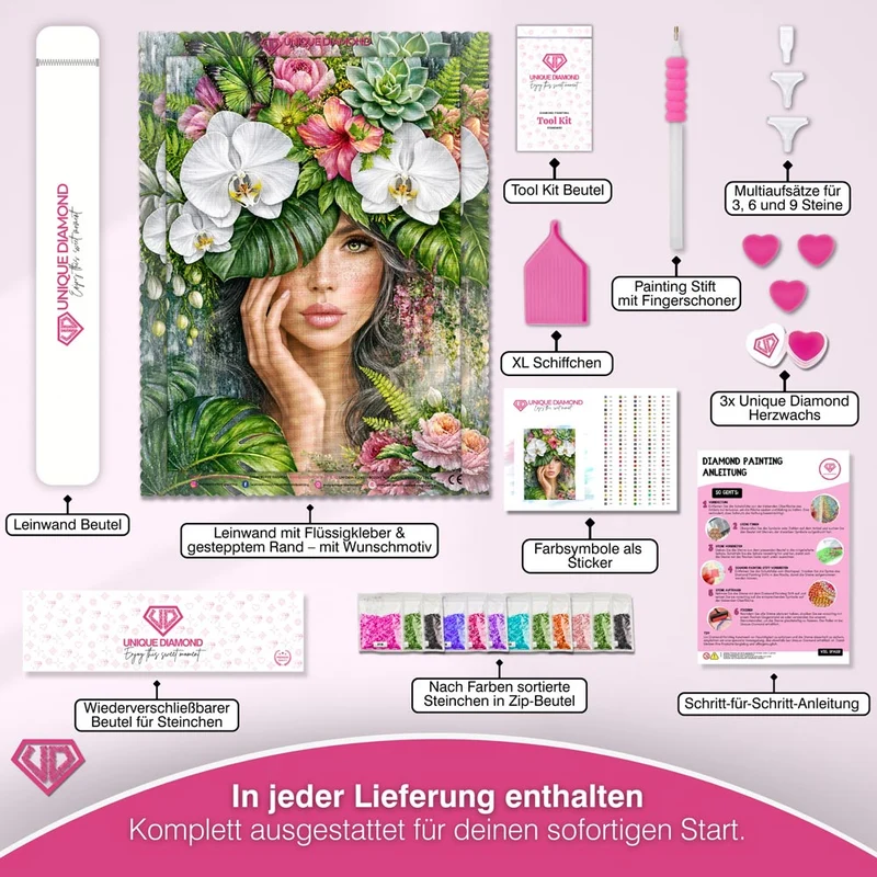 5D Diamond Painting – Elara im Garten der Orchideen