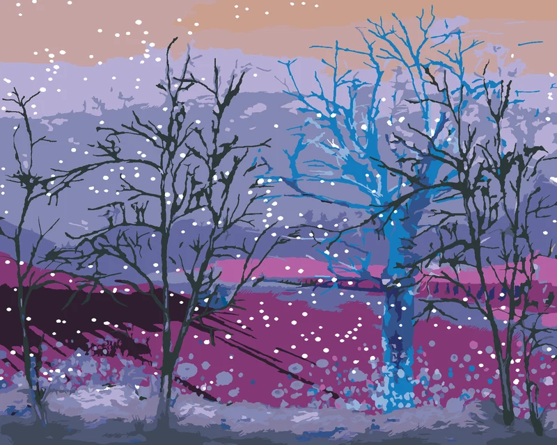 Diamond painting - MORGENDLICHER SCHNEEFALL, DER AUF DIE BÄUME DES WALDES FÄLLT