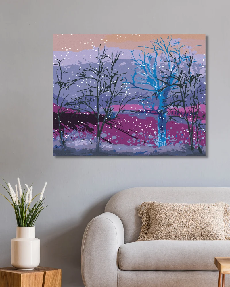 Diamond painting - MORGENDLICHER SCHNEEFALL, DER AUF DIE BÄUME DES WALDES FÄLLT