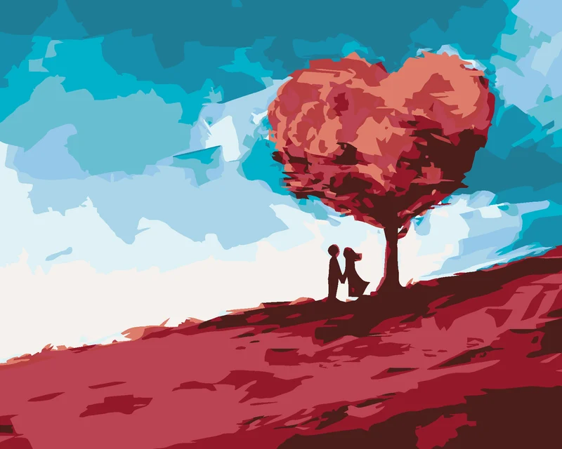 Diamond painting - KUSS UNTER EINEM HERZFÖRMIGEN BAUM