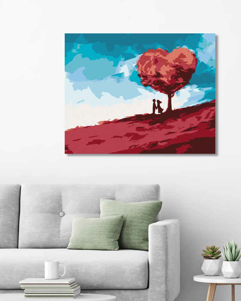 Diamond painting - KUSS UNTER EINEM HERZFÖRMIGEN BAUM