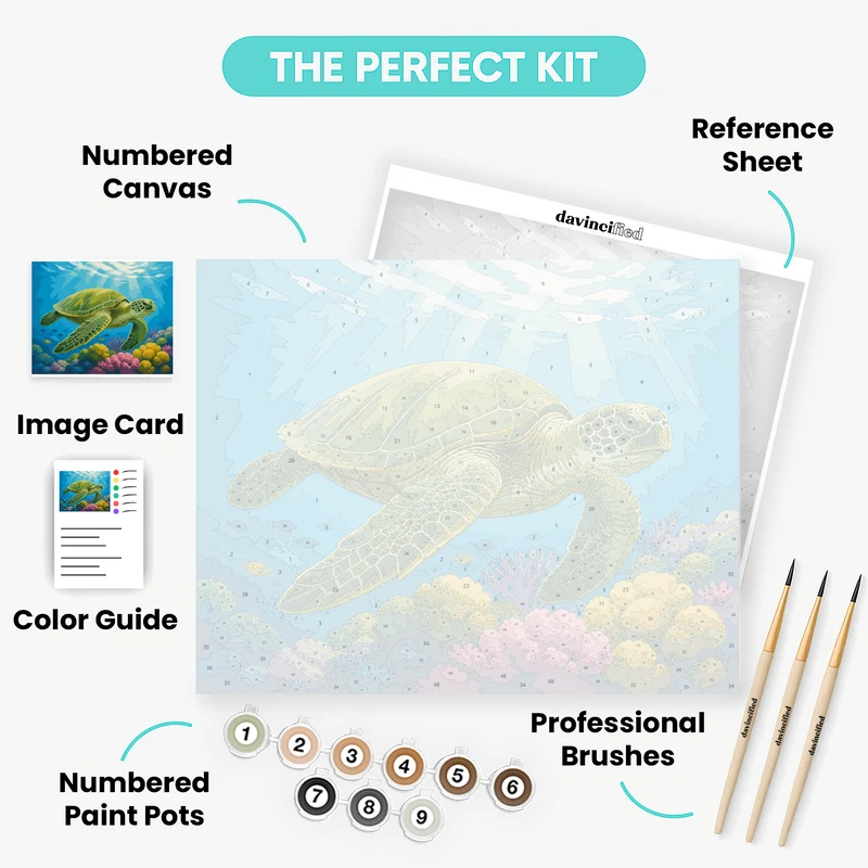 Green Sea Turtle Over Coral Reef - Paint by Numbers Kit