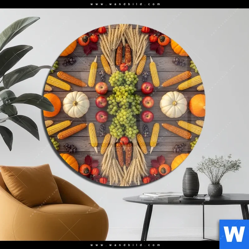 Acrylglasbild | Herbsternte Symmetrie in Bunt | Rund