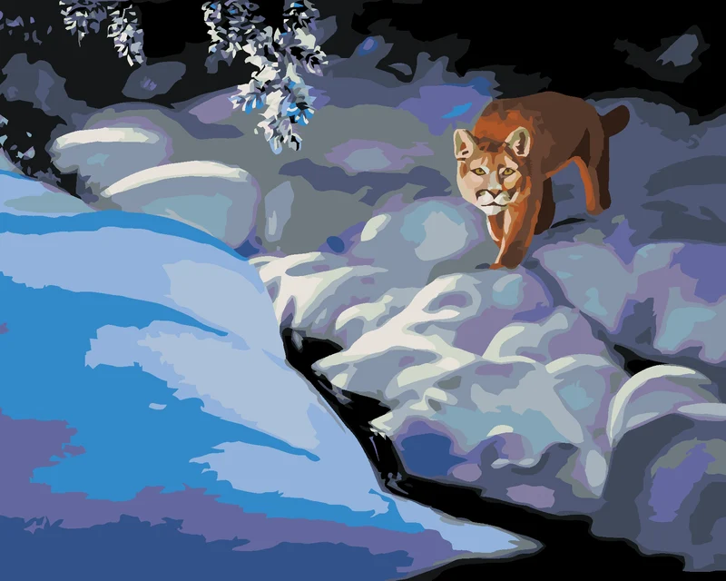 Diamond painting - PUMA IM SCHNEE UND FLUSS (D. RUSTY RUST)