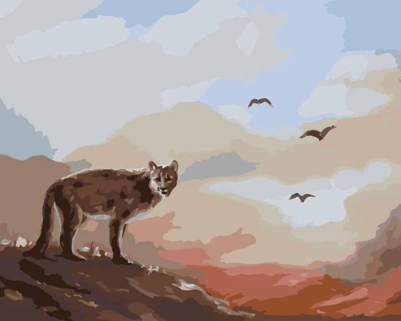 Diamond painting - PUMA, VÖGEL UND SONNENUNTERGANG (D. RUSTY RUST)