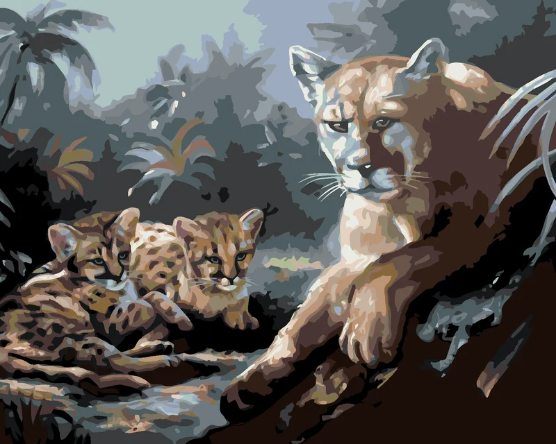 Diamond painting - PUMA MIT JUNGEN (D. RUSTY RUST)