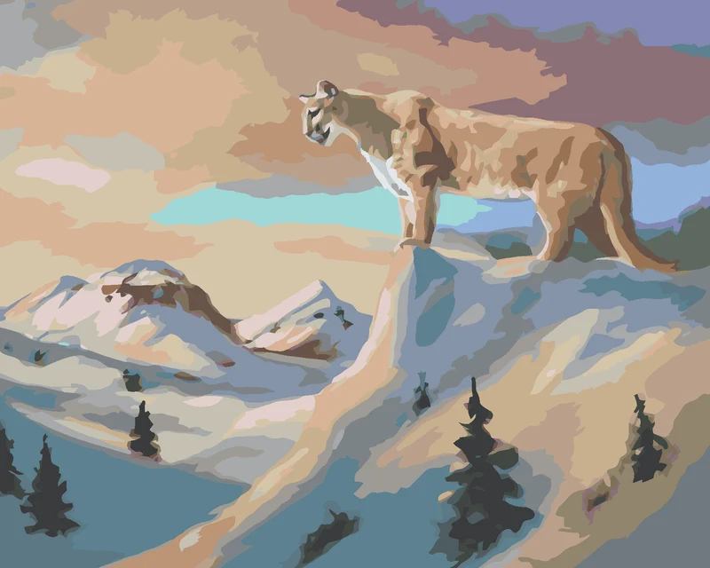 Diamond painting - PUMA AUF DEM FELSEN UND SCHNEEBEDECKTE BERGE (D. RUSTY RUST)
