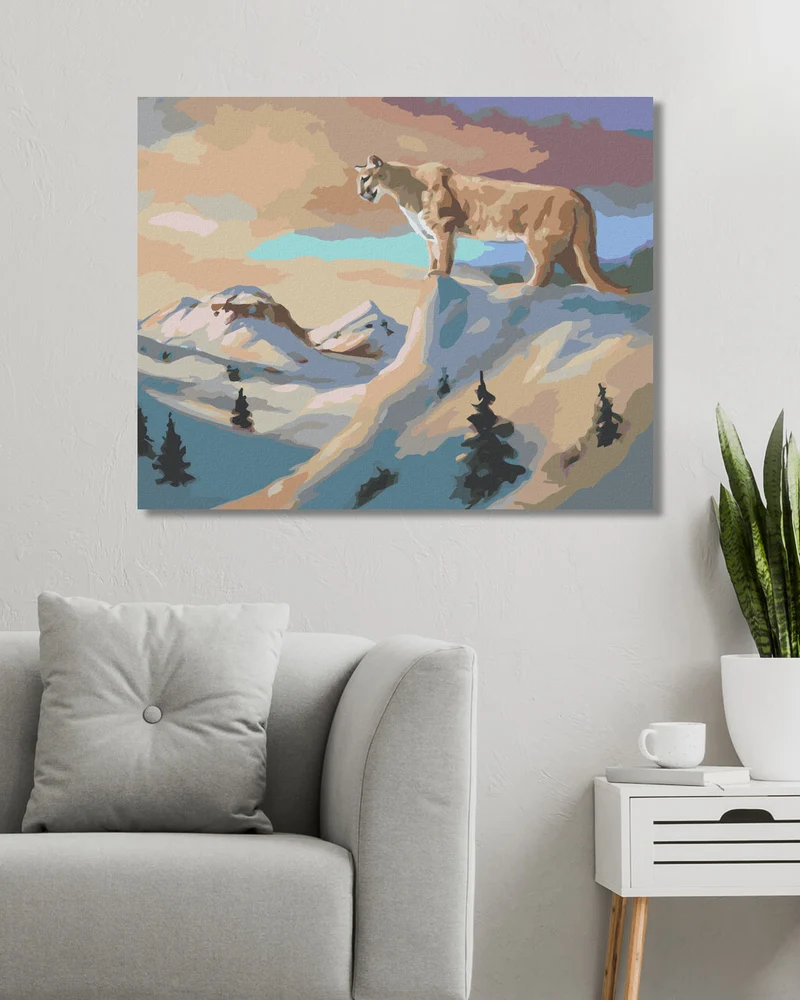 Diamond painting - PUMA AUF DEM FELSEN UND SCHNEEBEDECKTE BERGE (D. RUSTY RUST)