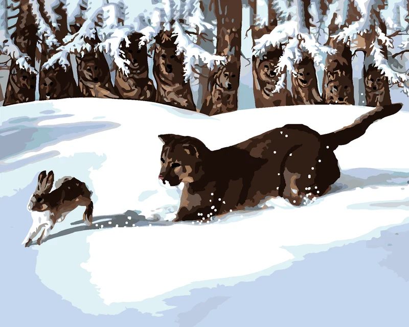 Diamond painting - PUMA AUF HASENJAGD IM SCHNEE (D. RUSTY RUST)