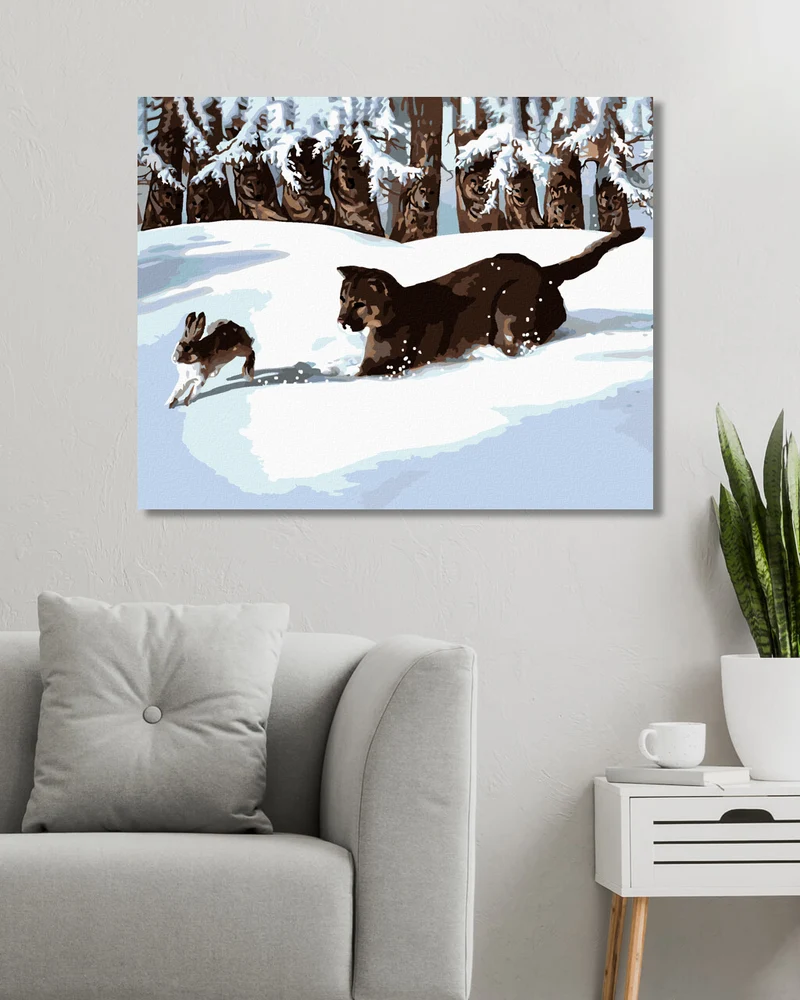 Diamond painting - PUMA AUF HASENJAGD IM SCHNEE (D. RUSTY RUST)