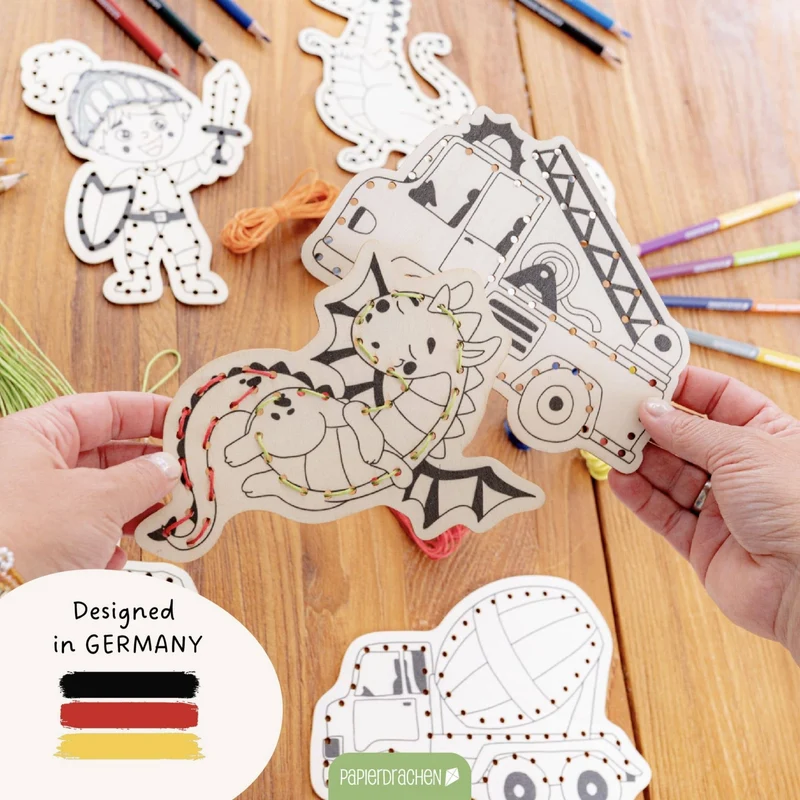 Papierdrachen DIY Fädelset aus Holz - Berufe & Abenteuer