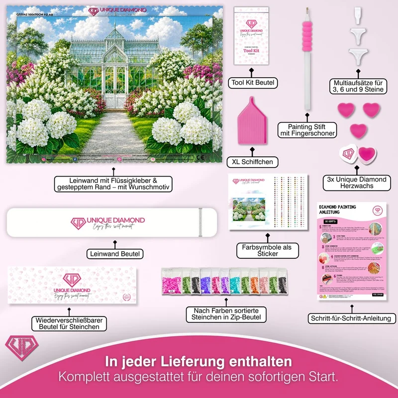 5D Diamond Painting – Blütenzauber im Glaspalast