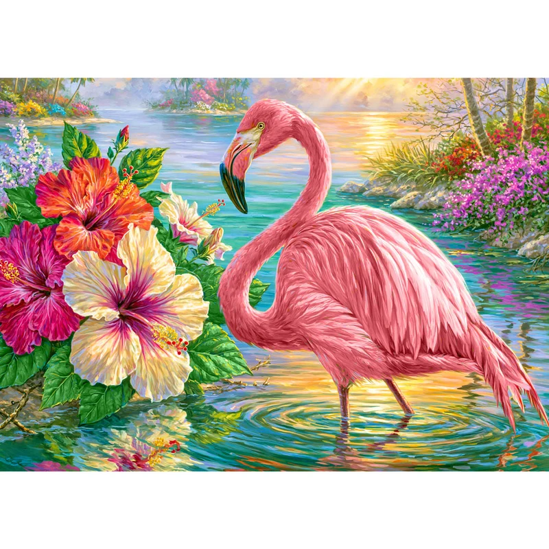 5D Diamond Painting – Flamingo im Hibiskusparadies