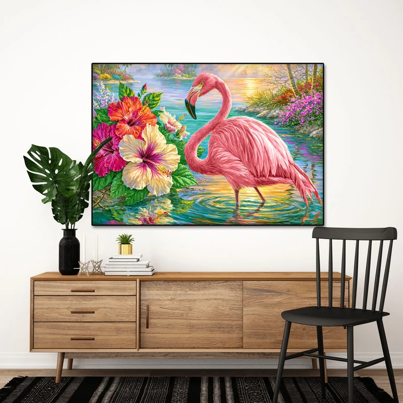 5D Diamond Painting – Flamingo im Hibiskusparadies